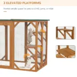 71"L Wooden Outdoor Cat Enclosure Indoor Cat Cage with Asphalt Roof, Multi-Level Platforms and Large Enter Door, Orange - Image 6