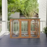 71"L Wooden Outdoor Cat Enclosure Indoor Cat Cage with Asphalt Roof, Multi-Level Platforms and Large Enter Door, Orange - Image 8
