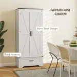 HOMCOM 72" Farmhouse Pantry Cabinet with Adjustable Shelves, Kitchen Pantry Cabinet with 2 Doors, Distressed White - Image 6