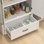 HOMCOM 72" Farmhouse Pantry Cabinet with Adjustable Shelves, Kitchen Pantry Cabinet with 2 Doors, Distressed White - Image 9
