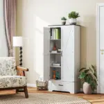 HOMCOM 72" Farmhouse Pantry Cabinet with Adjustable Shelves, Kitchen Pantry Cabinet with 2 Doors, Distressed White - Image 10