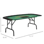 Soozier 72" Foldable Poker Table Portable Blackjack Table for 7 Players with Chip Cup Holder Green Felt - Image 3