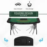 Soozier 72" Foldable Poker Table Portable Blackjack Table for 7 Players with Chip Cup Holder Green Felt - Image 4