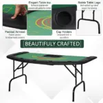 Soozier 72" Foldable Poker Table Portable Blackjack Table for 7 Players with Chip Cup Holder Green Felt - Image 7