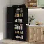 72" Freestanding Kitchen Pantry Cabinet Black with Doors and Shelves Food Storage - Image 2