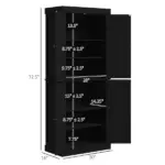 72" Freestanding Kitchen Pantry Cabinet Black with Doors and Shelves Food Storage - Image 3