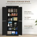 72" Freestanding Kitchen Pantry Cabinet Black with Doors and Shelves Food Storage - Image 4