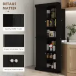 72" Freestanding Kitchen Pantry Cabinet Black with Doors and Shelves Food Storage - Image 7
