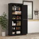 72" Freestanding Kitchen Pantry Cabinet Black with Doors and Shelves Food Storage - Image 10