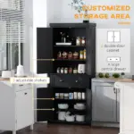 HOMCOM 72" Freestanding Kitchen Pantry Cabinet Storage with Doors Black - Image 4