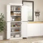 72" Kitchen Cabinet, Pantry Storage Cabinet with Doors and Shelves, Freestanding Food Pantry Cabinet, White - Image 10