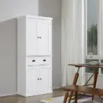 HOMCOM 72 Kitchen Pantry Cabinet Storage, Freestanding Cupboard with Drawer 4 Doors Adjustable Shelves, White - Image 2