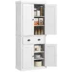 HOMCOM 72 Kitchen Pantry Cabinet Storage, Freestanding Cupboard with Drawer 4 Doors Adjustable Shelves, White - Image 11