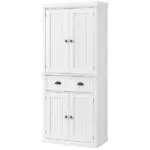 HOMCOM 72 Kitchen Pantry Cabinet Storage, Freestanding Cupboard with Drawer 4 Doors Adjustable Shelves, White
