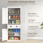 HOMCOM 72 Kitchen Pantry Cabinet Storage, Freestanding Cupboard with Drawer 4 Doors Adjustable Shelves, White - Image 4