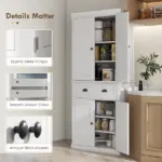 HOMCOM 72 Kitchen Pantry Cabinet Storage, Freestanding Cupboard with Drawer 4 Doors Adjustable Shelves, White - Image 7