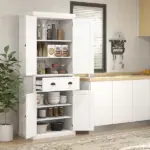 HOMCOM 72 Kitchen Pantry Cabinet Storage, Freestanding Cupboard with Drawer 4 Doors Adjustable Shelves, White - Image 10