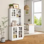 72" Kitchen Pantry Cabinet Storage, Freestanding Storage Cabinet with Hutch, Countertop, Glass Doors and Adjustable Shelves, White - Image 2
