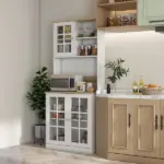 72" Kitchen Pantry Cabinet Storage, Freestanding Storage Cabinet with Hutch, Countertop, Glass Doors and Adjustable Shelves, White - Image 11