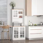 72" Kitchen Pantry Cabinet Storage, Freestanding Storage Cabinet with Hutch, Countertop, Glass Doors and Adjustable Shelves, White - Image 3