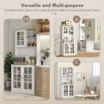 72" Kitchen Pantry Cabinet Storage, Freestanding Storage Cabinet with Hutch, Countertop, Glass Doors and Adjustable Shelves, White - Image 5