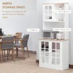 72" Kitchen Pantry Cabinet Storage, Freestanding Storage Cabinet with Hutch, Countertop, Glass Doors and Adjustable Shelves, White - Image 7