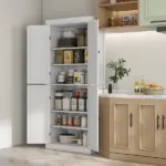 HOMCOM 72 Inch Kitchen Pantry Cabinet Storage with Doors and Shelves Elegant Kitchen Storage, White - Image 2