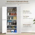 HOMCOM 72 Inch Kitchen Pantry Cabinet Storage with Doors and Shelves Elegant Kitchen Storage, White - Image 4