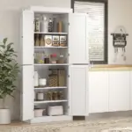HOMCOM 72 Inch Kitchen Pantry Cabinet Storage with Doors and Shelves Elegant Kitchen Storage, White - Image 10