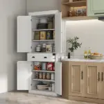 72" White Freestanding Kitchen Cabinet Pantry with Shelves, Spacious Storage Solution - Image 2