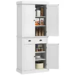 72" White Freestanding Kitchen Cabinet Pantry with Shelves, Spacious Storage Solution - Image 11