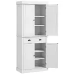 72" White Freestanding Kitchen Cabinet Pantry with Shelves, Spacious Storage Solution