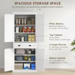 72" White Freestanding Kitchen Cabinet Pantry with Shelves, Spacious Storage Solution - Image 4