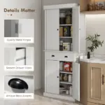 72" White Freestanding Kitchen Cabinet Pantry with Shelves, Spacious Storage Solution - Image 7