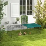 PawHut 72.8 Inch Small Animal Playpen with Roof Green and Black - Image 2