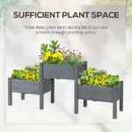 73"x18"x32" 3-Tier Elevated Wooden Garden Bed, Grey, Freestanding for Herbs and Flowers - Image 7