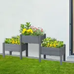 73"x18"x32" 3-Tier Elevated Wooden Garden Bed, Grey, Freestanding for Herbs and Flowers - Image 10