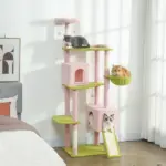74" Flower Cat Tree, Large Cat Tower with Scratching Post and Board for Indoor Cats, Pink - Image 2