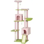 74" Flower Cat Tree, Large Cat Tower with Scratching Post and Board for Indoor Cats, Pink