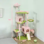 74" Flower Cat Tree, Large Cat Tower with Scratching Post and Board for Indoor Cats, Pink - Image 3