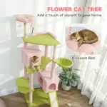 74" Flower Cat Tree, Large Cat Tower with Scratching Post and Board for Indoor Cats, Pink - Image 4