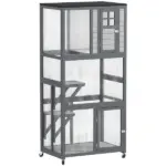 74" Wooden Outdoor Cat House Catio with High Weight Capacity, Cat Cage Condo, Light Gray - Image 11