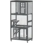 74" Wooden Outdoor Cat House Catio with High Weight Capacity, Cat Cage Condo, Light Gray