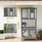 74" Wooden Outdoor Cat House Catio with High Weight Capacity, Cat Cage Condo, Light Gray - Image 4