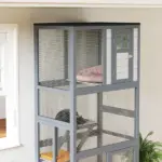 74" Wooden Outdoor Cat House Catio with High Weight Capacity, Cat Cage Condo, Light Gray - Image 8