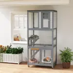 74" Wooden Outdoor Cat House Catio with High Weight Capacity, Cat Cage Condo, Light Gray - Image 10