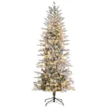 HOMCOM 7.5 ft Flocked Christmas Tree Pre Lit, with Snow Branches, Warm Yellow Clear Lights, Auto Open, Extra Bulb - Image 11