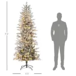HOMCOM 7.5 ft Flocked Christmas Tree Pre Lit, with Snow Branches, Warm Yellow Clear Lights, Auto Open, Extra Bulb - Image 3