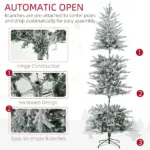HOMCOM 7.5 ft Flocked Christmas Tree Pre Lit, with Snow Branches, Warm Yellow Clear Lights, Auto Open, Extra Bulb - Image 8