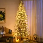 HOMCOM 7.5 ft Flocked Christmas Tree Pre Lit, with Snow Branches, Warm Yellow Clear Lights, Auto Open, Extra Bulb - Image 10